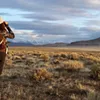 A day hiker scans for wildlife in the Oregon Outback. A day hiker scans for wildlife in the Oregon Outback.