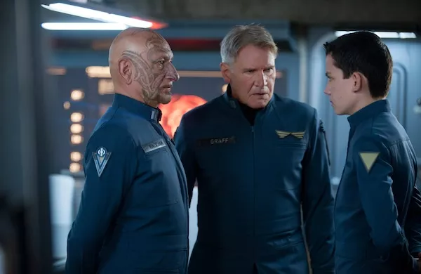 Ben Kingsley, Harrison Ford and Asa Butterfield in Ender's Game (Photo: Summit)