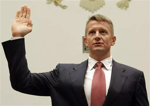 Blackwater honcho Eric Prince, swearing in before a Congressional committee investigation