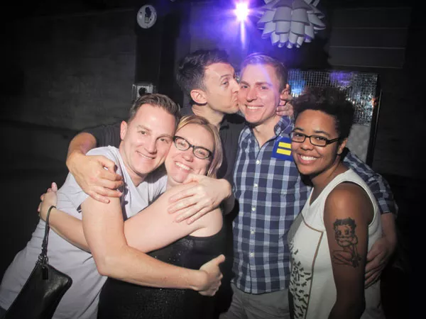 Cheers to equality! L. Jeff Freeland, Kim Case, Glen Powell, Chad Barringer, Veda Covington at Cathode Azure after the announcement - SELAH SAYS