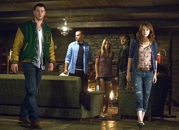 Chris Hemsworth, Jesse Williams, Anna Hutchison, Fran Kranz and Kristen Connolly in The Cabin in the Woods - LIONSGATE