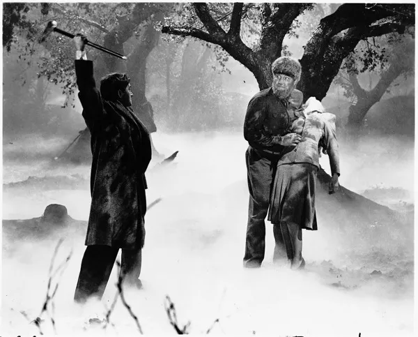Claude Rains, Lon Chaney Jr. and Evelyn Ankers in The Wolf Man