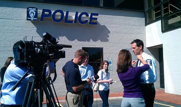 CMPD Capt. Jeff Estes getting prepared for todays presser.