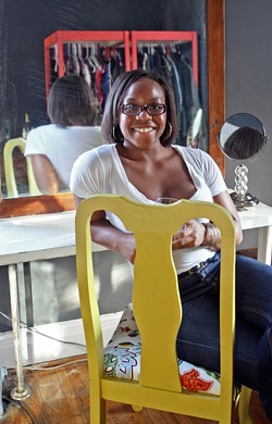 Danielle Taylor sits in her 'dressing room' in a chair she found on a curb and revamped. - ASHLEY GOODWIN