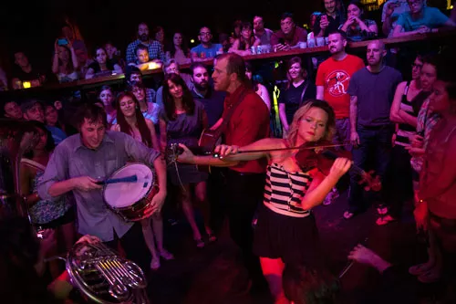 Encores have come to be expected, but the members of Lost in the Trees capped off their performance at the Visulite Theatre on June 28, 2012, by grabbing their instruments and heading into the crowd.