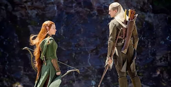 Evangeline Lilly and Orlando Bloom in The Hobbit: The Desolation of Smaug (Photo: Warner Bros.)