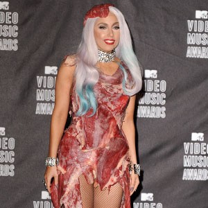 Here's the beef: Lady Gaga in the famous meat dress at the MTV gig