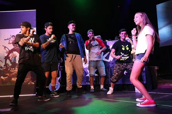 Janoskians and one of the dance battle contestants.