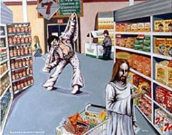 JESUS AND ELVIS GROCERY SHOPPING by Jerry - Kirk, included in Sanctuary's Art In America - exhibit