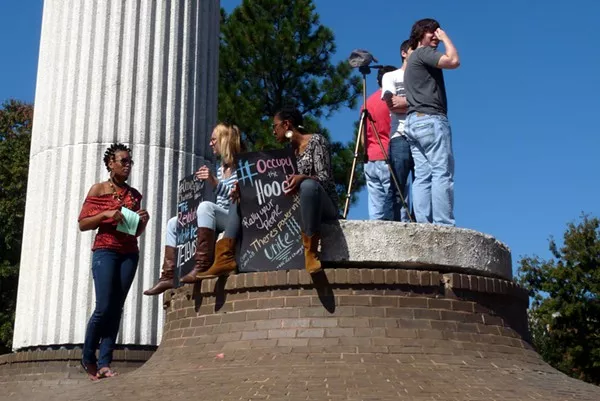 (L-R) Adeishia Dubose, Shayna Gordon, Ryan Erwin and a student film crew the bell tower
