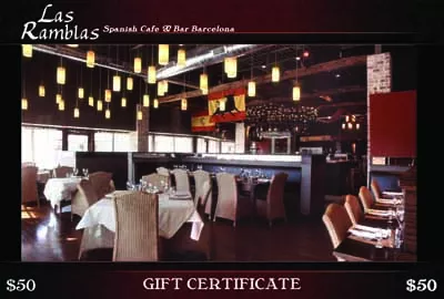 Las Ramblas - Authentic Spanish Tapas cuisine with a warm dcor genuine to restaurants of Spain. Vast selection of both modern and traditional Tapas, paellas and Spanish wines. - 2400 Park Road , in the Courtyard Shopping Center. 704-335-8444 - Open Monday-Saturday, - bar 4 p.m., cafe at 5 p.m. - Gift certificates can be purchased online, in person or over the phone. - www.LasRamblasCafe.com