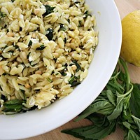 Lemon & Basil Orzo with Goat Cheese & Pine Nuts