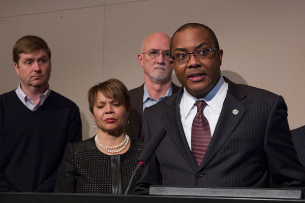 Mayor Pro Tem Michael Barnes, Vi Lyles and John Autry in the foreground