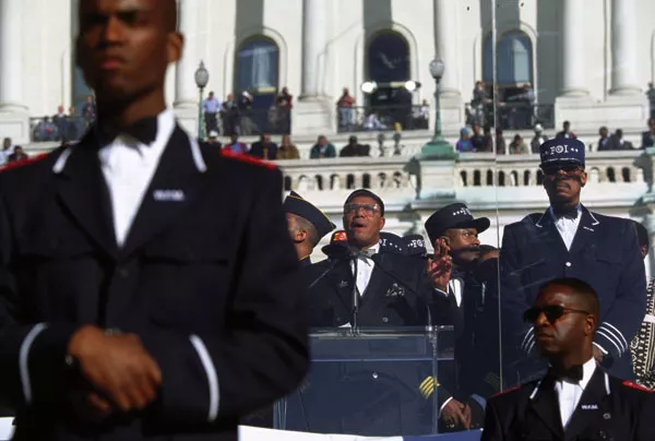 Minister Louis Farrakhan speaks at the Million Man March on October 17, 1995.   - DENNIS BRACK/NEWSCOM