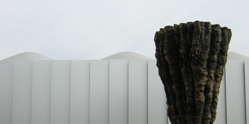 "Ogromna" &#151; sculpture by Ursula von Rydingsvard, a typical new facade in the background. Images by Manoj Kesavan.