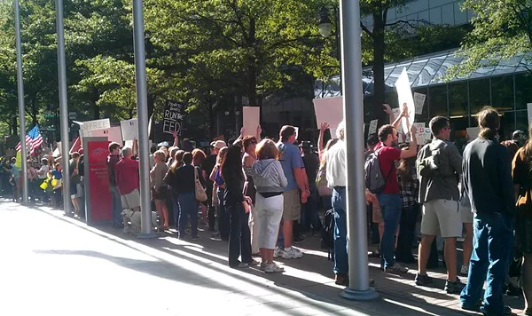 Protesters chant 