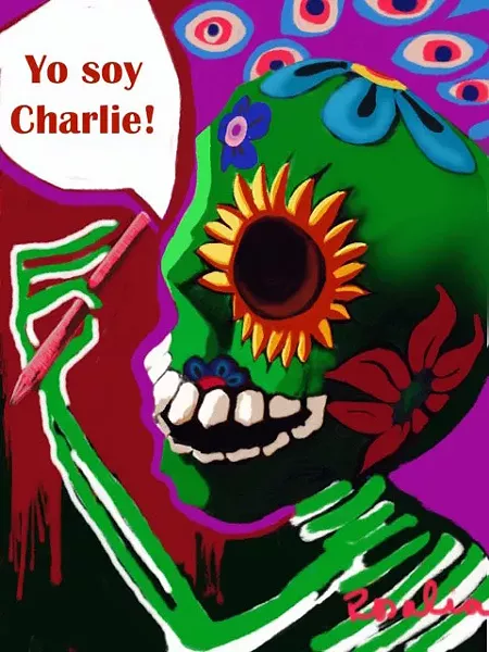Rosalia Torres-Weiner is a muralist and painter in Charlotte who founded Project Art Aid and the Papalote Project. Although she doesn’t follow Charlie Hebdo, she believes in the power of art to change the world. “It is tragic that terrorists pervert religious beliefs to justify violence. Self-expression is the most fundamental human right, and censorship by any group, government or individual cannot be tolerated by a free society. As an artist, I think we expect criticism for what we create, but not bullets.” - ILLUSTRATION BY ROSALIA TORRES-WEINER