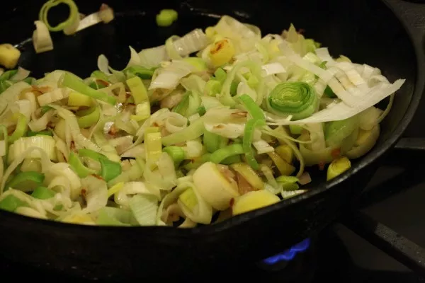 Sauté the leeks and shallots in some olive oil