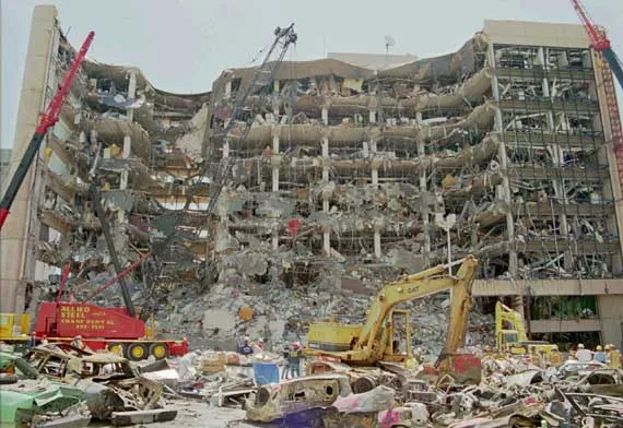 The bombed Murrah Building in Oklahoma City