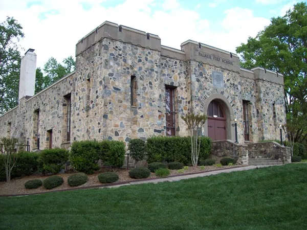 The Charlotte Fire School was constructed in 1940 from the salvaged stones that were once part of an old tannery in center city Charlotte.