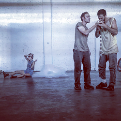 XOXO rehearses ‘All Our Little Innocence (The Children’s Crusade).’ Kadey Ballard, Jon Prichard, Will Rudolph (Photo Courtesy of XOXO)