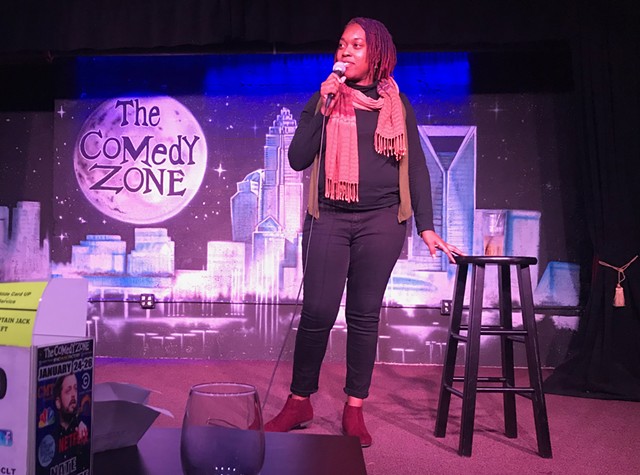 Stacilou Askew performing a set at The Comedy Zone