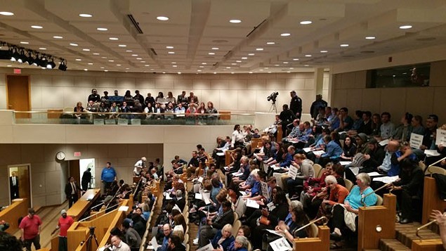 Residents packed the city council meeting in March 2015 during which residents spoke both in support and opposition to a new nondiscrimination ordinance. - PHOTO BY KIMBERLY LAWSON