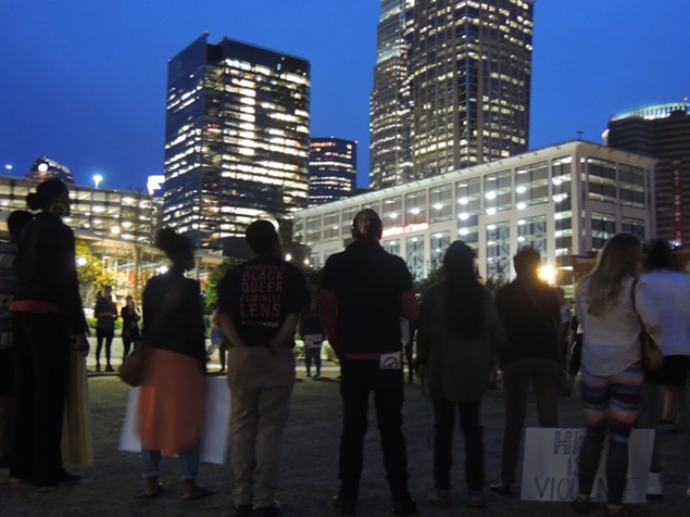 The group marched peacefully back to First Ward Park just after 8 p.m. and rallied before heading home. - RYAN PITKIN