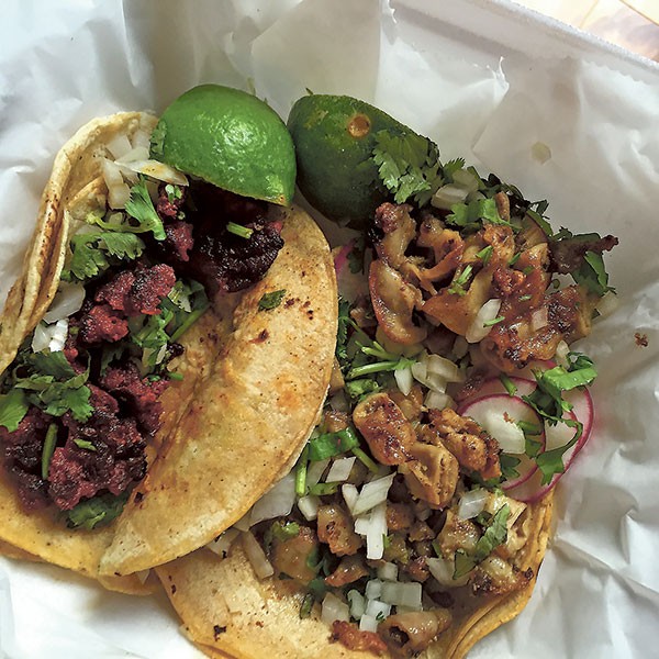 Tacos (chorizo and pork) from Tamaleria Laurita. (Photo by Chrissie Nelson)