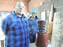 Ayinde Rivera, aka Ayinde the Drummaker, and his wife Anne at C3 Lab. - PHOTO BY RYAN PITKIN