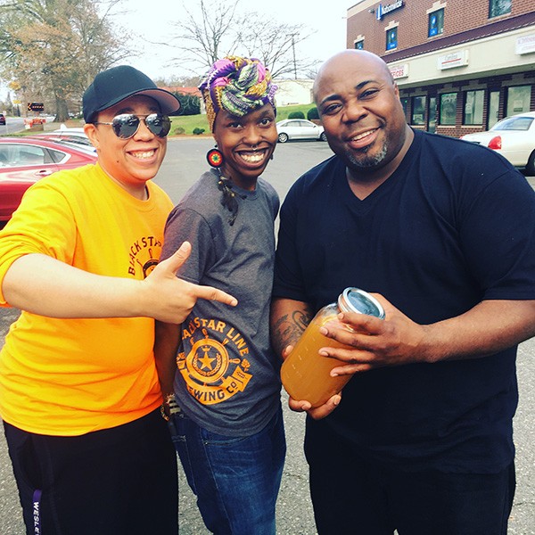 [From left] L.A. McRae, Ekua Adisa McRae and local comedian NuffCed at a recent Black Star Line tasting.