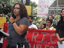 Jackie Cornejo speaks at the June 26 press conference. (Photo by Ryan Pitkin)