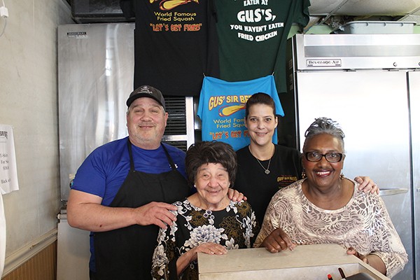 Thrace Bacogeorge [from left], Gus’ widow Calliope Bacogeorge and longtime employees Jessica Broome and Matty Stinson.