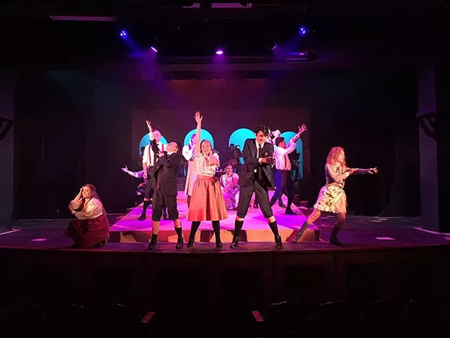 Front left to right: Emily Roy, Patrick Stepp, Renee Rapp, Liam Pearce, Jocelyn Cabaniss. Back row left to right: Daniel Hoffman, Morgan Wakefield, Maya Sistruck, Carlos Jimenez. (Photo by Chris Timmons/Theatre Charlotte)