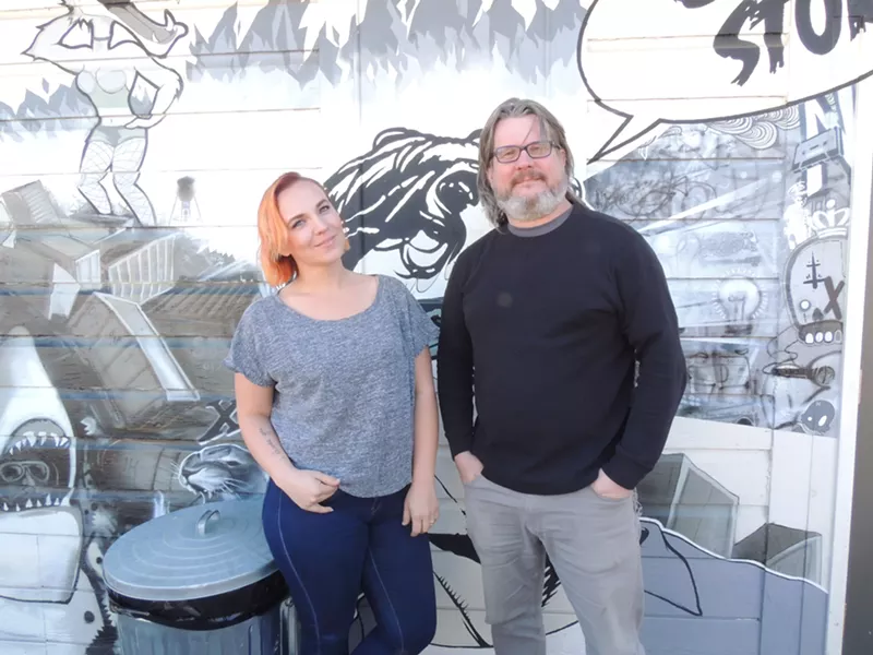 Engle and Nowak on the back patio at Company Store in NoDa - PHOTO BY JASMIN HERRERA