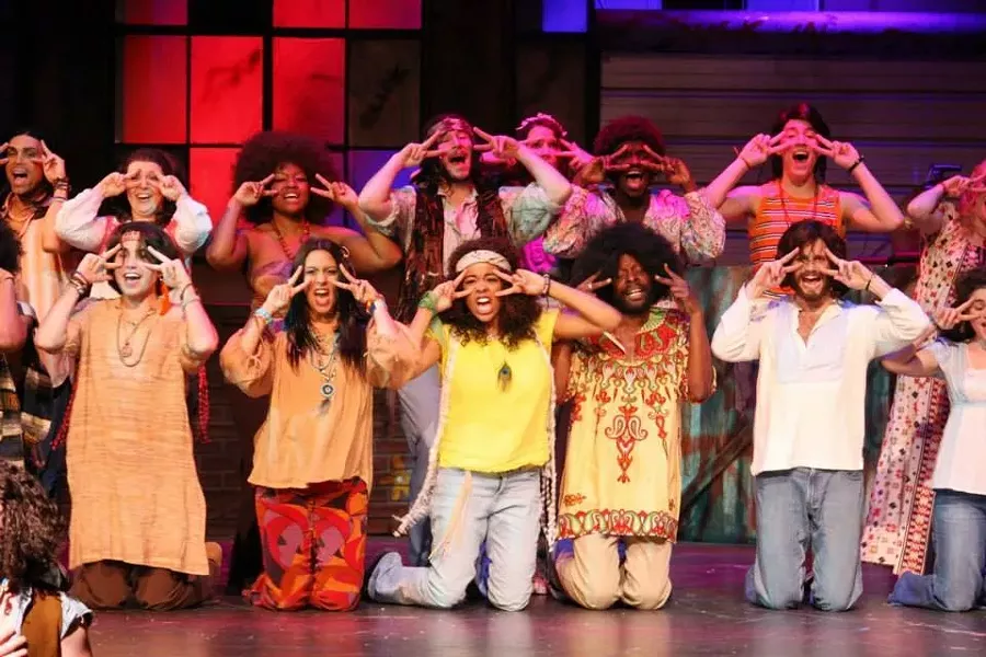 A multimedia superstar: Walker (foreground, third from right) in 'Hair.'