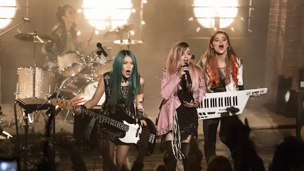 Aurora Perrineau, Hayley Kiyoko, Aubrey Peeples and Stefanie Scott in Jem and the Holograms (Photo: Universal)