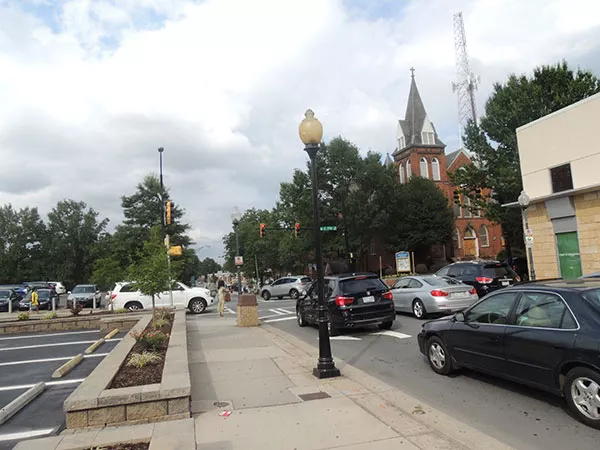 Beginning at this intersection with 7th Street, northbound drivers will pass four of the eight worst intersections in Charlotte in a five-block stretch of N. College Street. - RYAN PITKIN