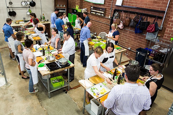 Students participating in one of Chef Alyssa Wilen’s hands-on culinary classes at Atherton Mill. (Photo credit: Chef Alyssa’s Kitchen)