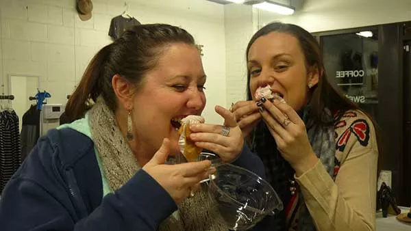 Mackenzie Conine (left) and Emily LaChappelle at SCORE’s soft opening. - RHIANNON FIONN
