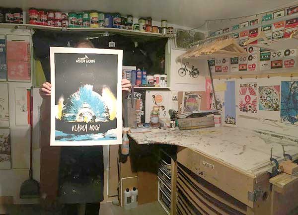 Evan Plante hides away in his home screen printing studio.
