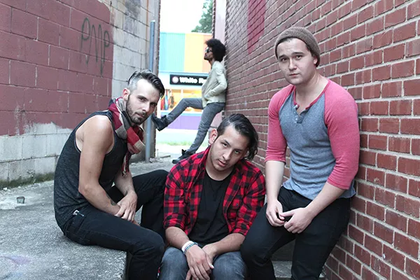 American idiots (l to r): Steven Buchanan (Will), Matt Carlson (Johnny), and Grant Zavitkovsky (Tunny); in background, Jeremy DeCarlos (St. Jimmy)