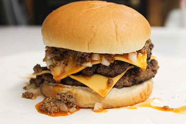 Brooks' famous double cheeseburger, made 'All the Way.'