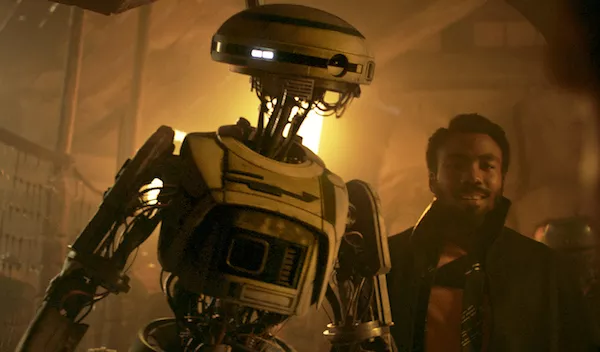 Lando Calrissian (Donald Glover) and the insufferable L3-37 (Photo: Lucasfilm & Disney)