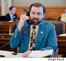 Virgil Peck, seen here wearing his nicest suit, thinks it'd be funny to shoot Latinos from a helicopter. That Virgil &#151; what a character.