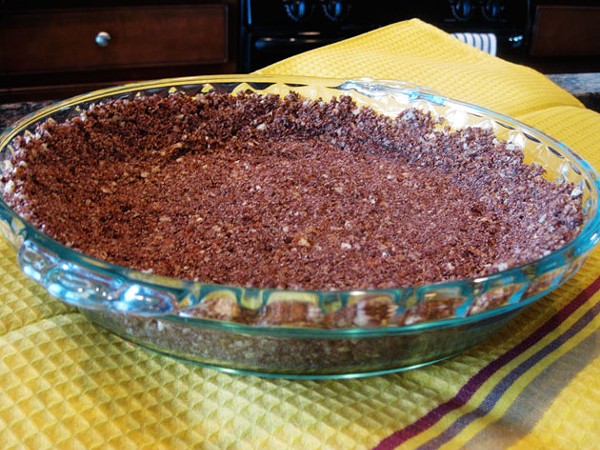 Voila! A crust of pecans, chocolate, brown sugar and Kahlua.