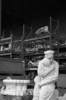 A plaster mold of Stanley Bleifield's Home Coming in the pattern storage area at Polich Art Works. - HILLARY HARVEY