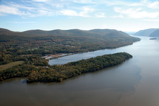 An arial photograph of Denning’s Point by Patricia Dunne, provided by the beacon institute for rivers and estuaries.