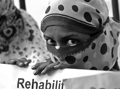 An Indian sex worker during a protest in New Delhi demanding rehabilitation for victims of commercial sexual exploitation on October 25, 2004.