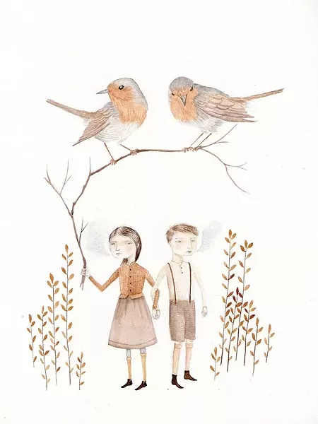 Babes in the Wood, Julianna Swaney, Watercolor and pencil on paper, 2012